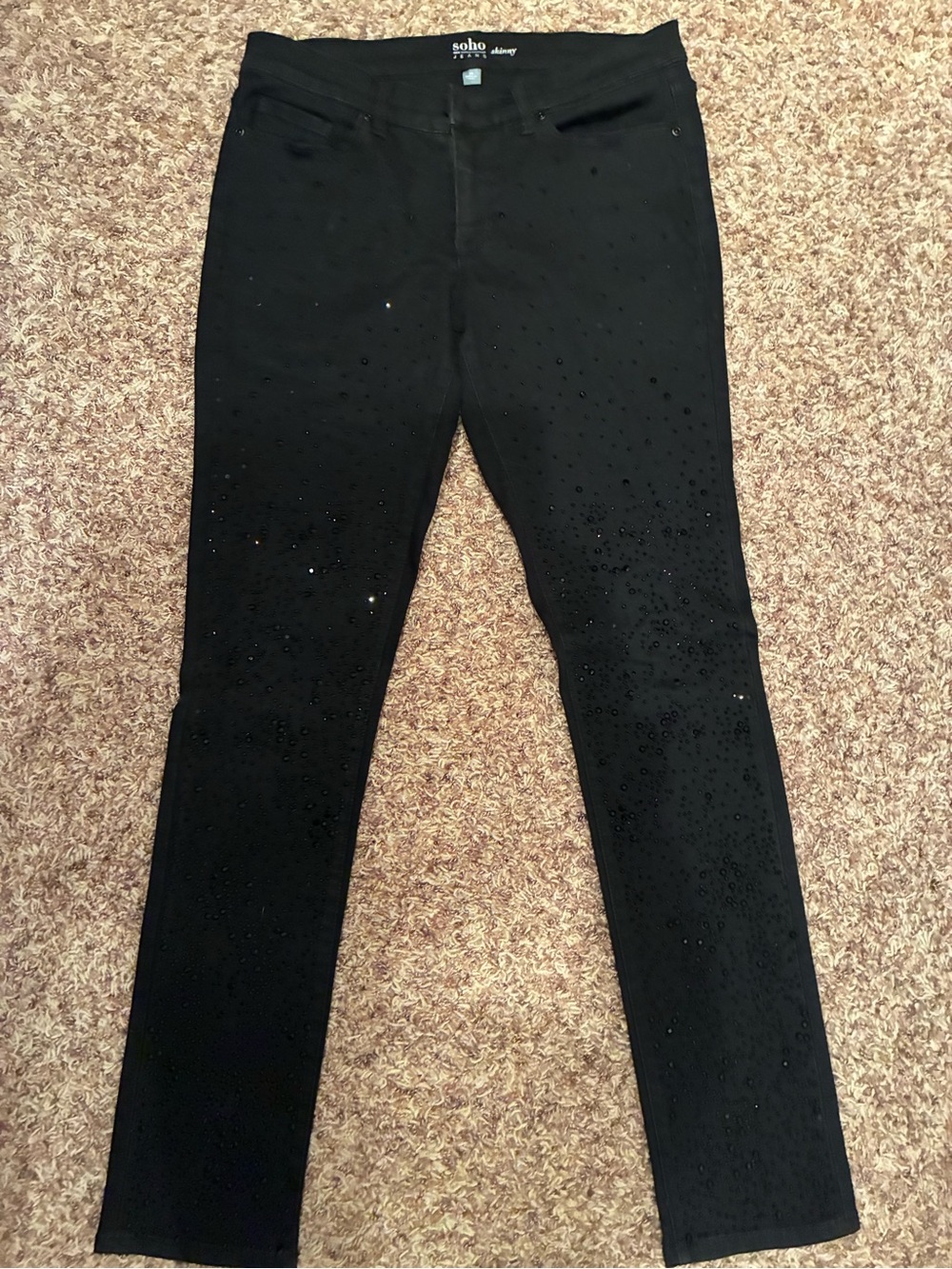 New York & Company black skinny jeans with subtle rhinestone details